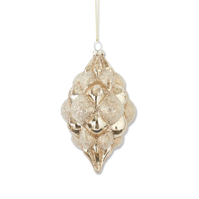6 Inch Beaded Gold Mercury Glass Teardrop Hobn