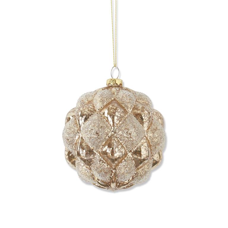 Beaded Gold Mercury Glass Round Hobnail