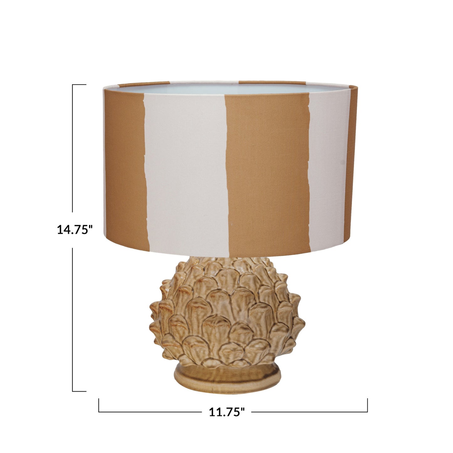 Stoneware Artichoke Finial Table Lamp with Painted Linen Shade