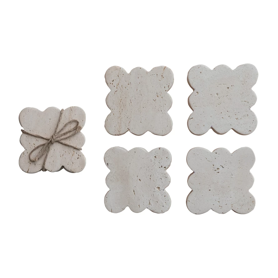 Travertine Coaster with Scalloped Edge