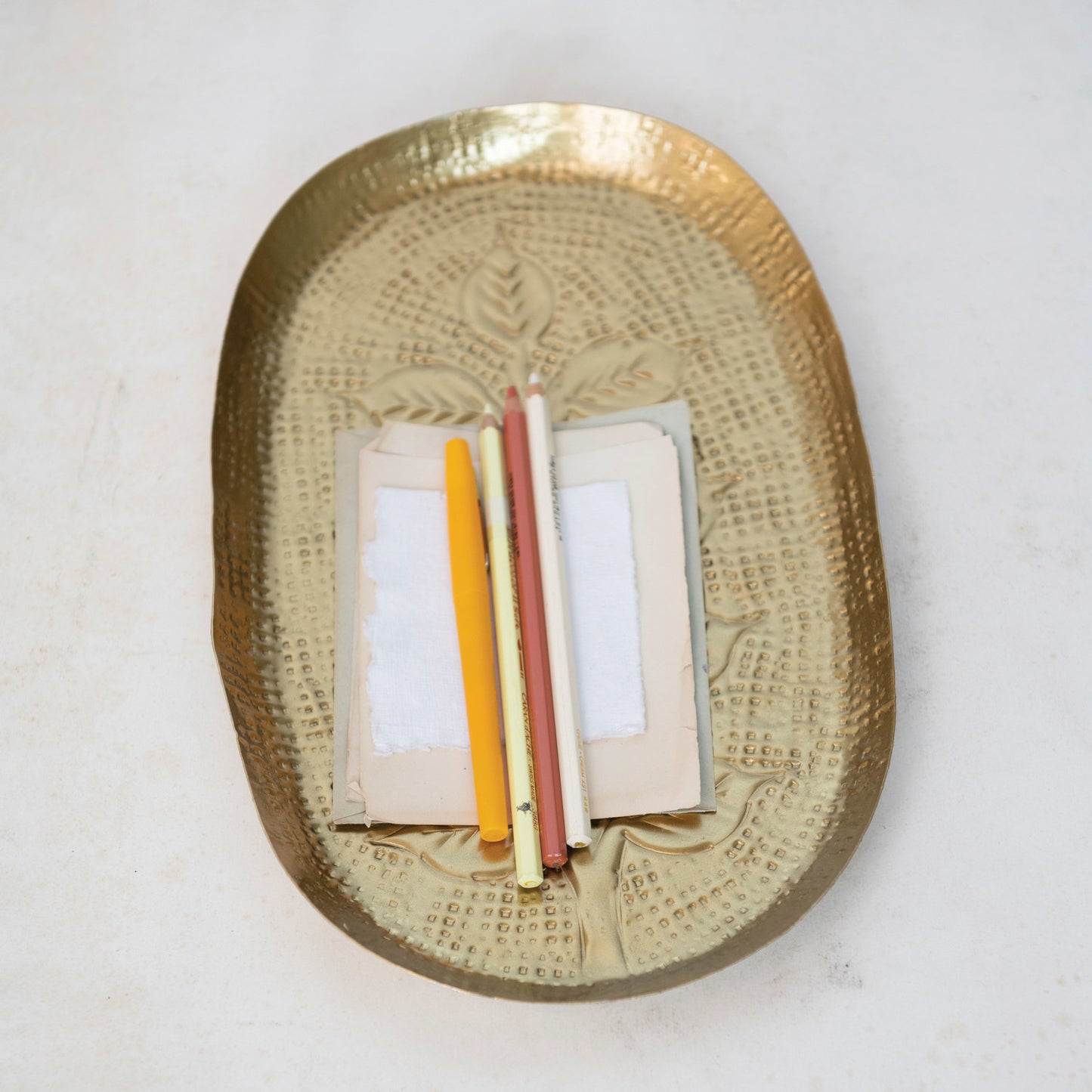 Debossed Metal Tray, Antique Gold Finish