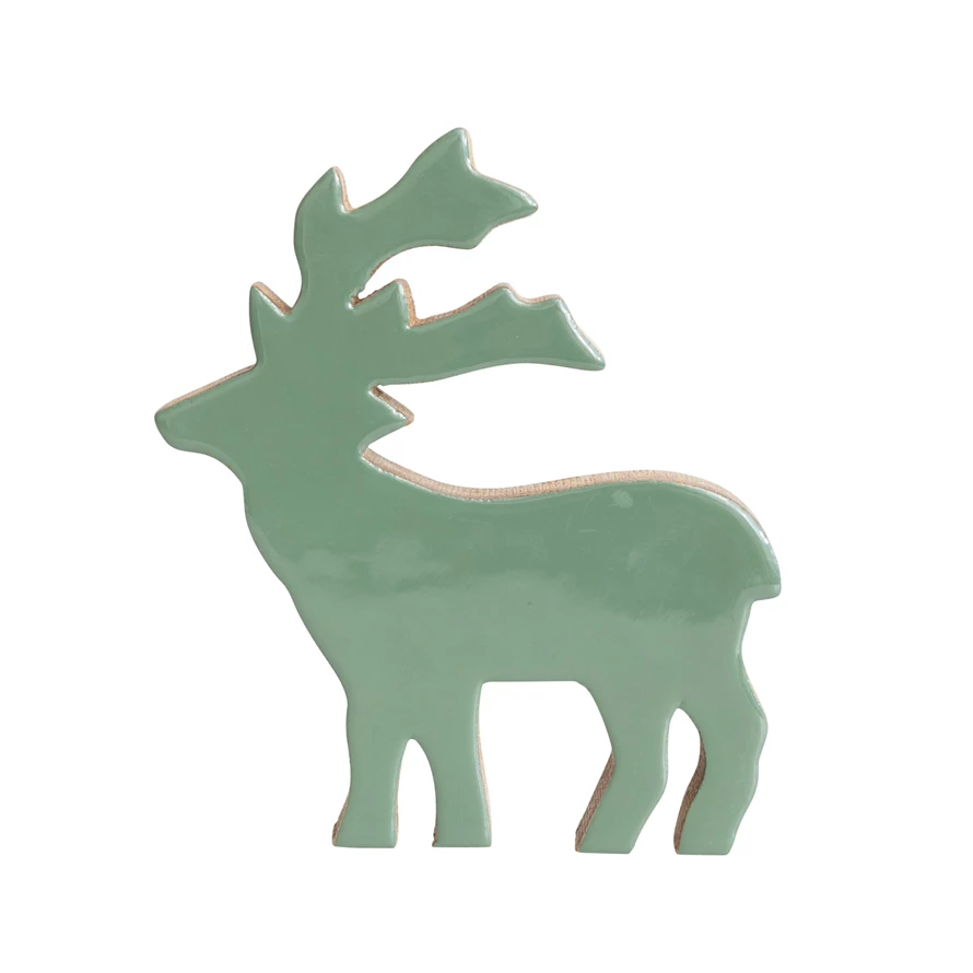 Enameled Mango Wood Deer, Green