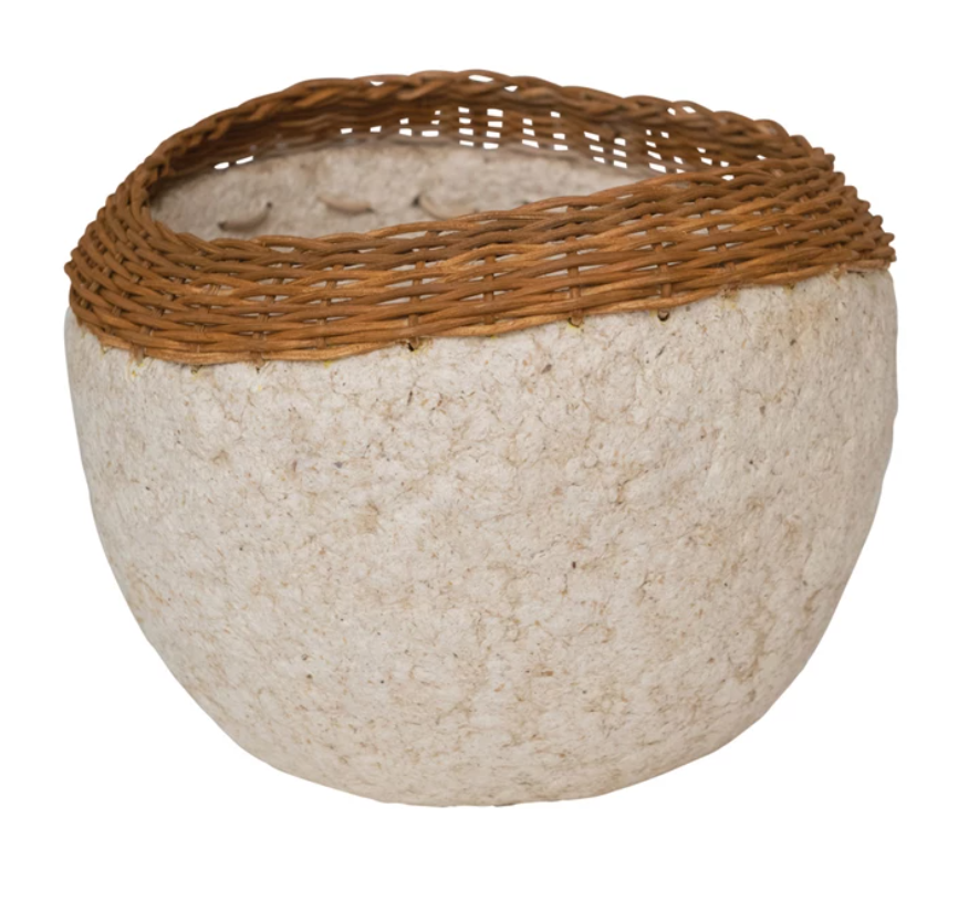 Paper Mache Bowl with Whicker Rim