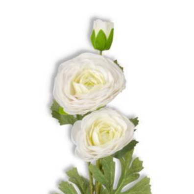 WHITE REAL TOUCH TRIPLE BLOOM RANUNCULUS STEM