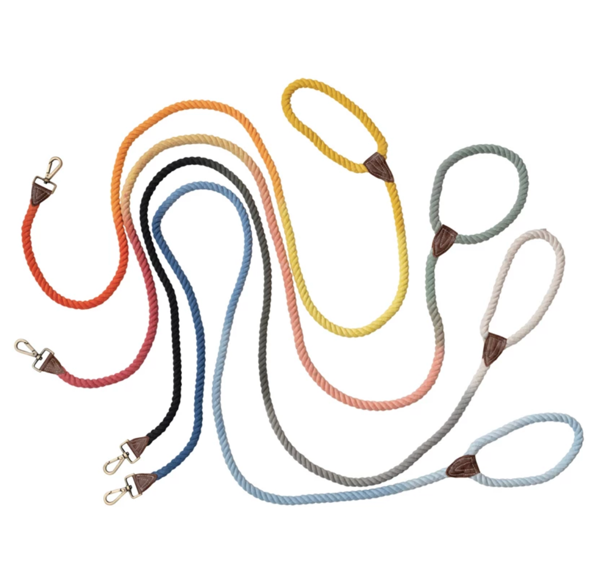 6' Braided Cotton Rope & Leather Dog Leash w/ Metal Clasp