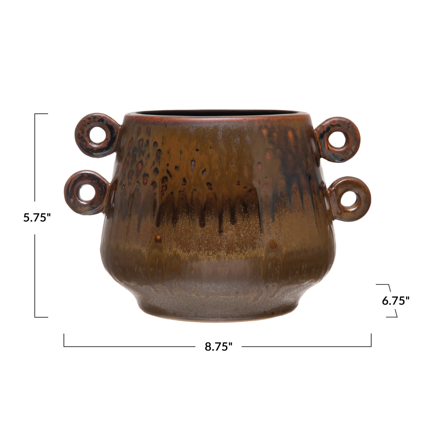 Bloomingville Rustic Stoneware Planter with Handles and a Reactive Glaze Finish