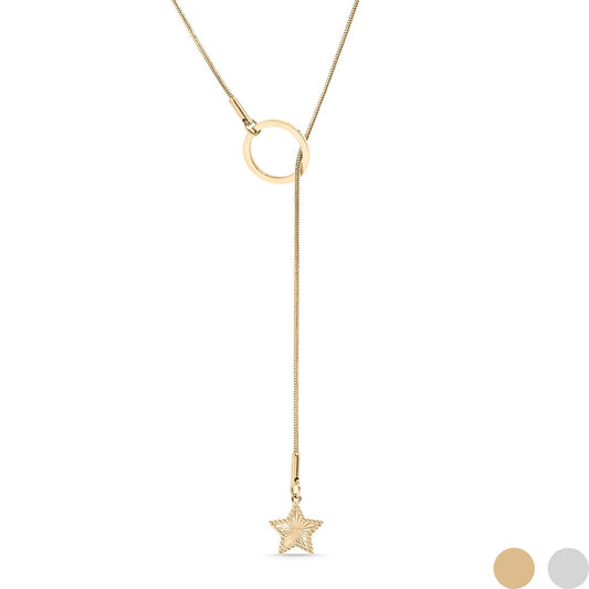 18K Gold PVD Stainless Steel Star Lariat Necklace
