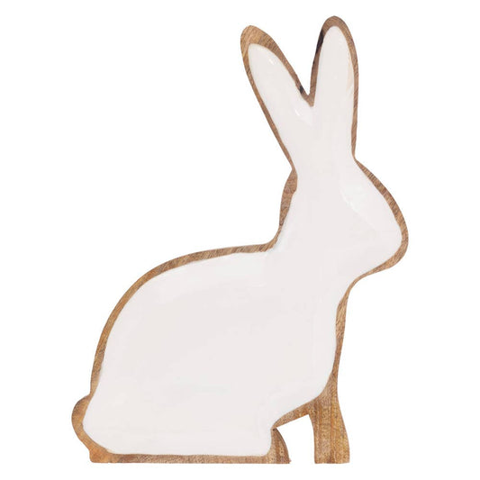 13.75" White Mango Wood Bunny Tray Easter