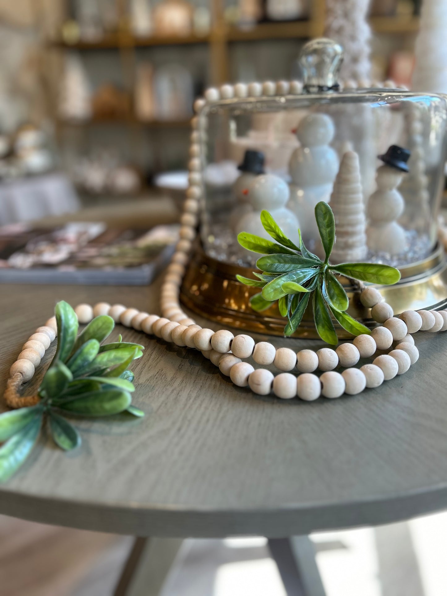 Wood Bead Garland w/ Faux Greenery Tassels