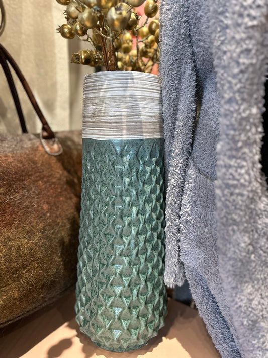 Ceramic Geometric Vase Teal Green