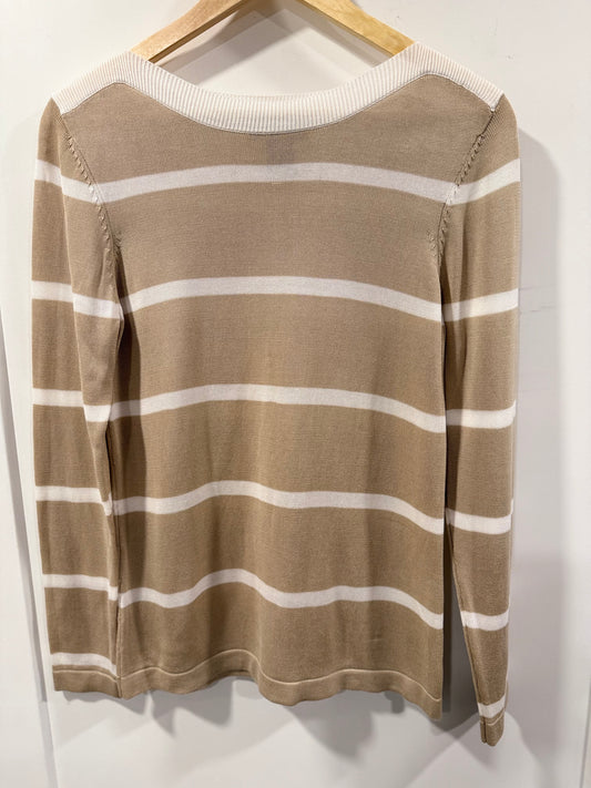 Alison Sheri Beige and Ivory Striped Long Sleeve Pullover
