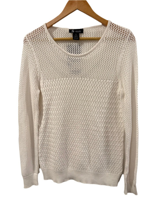 Alison Sheri White Open Knit Sweater