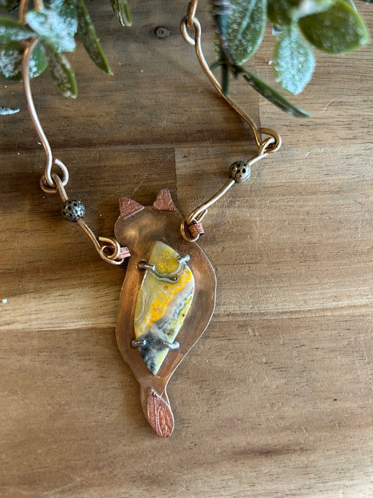 Bronze, Copper, & Bumble Bee Jasper Cat Necklace