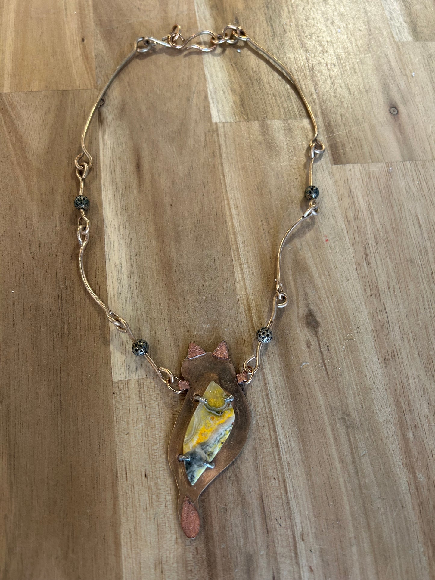 Bronze, Copper, & Bumble Bee Jasper Cat Necklace