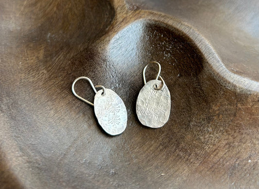 Silver Printed Oval Earrings