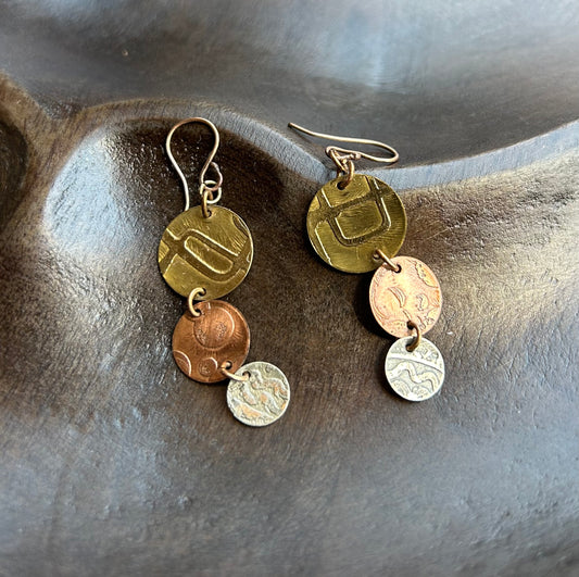 3-Coin Drop Earrings