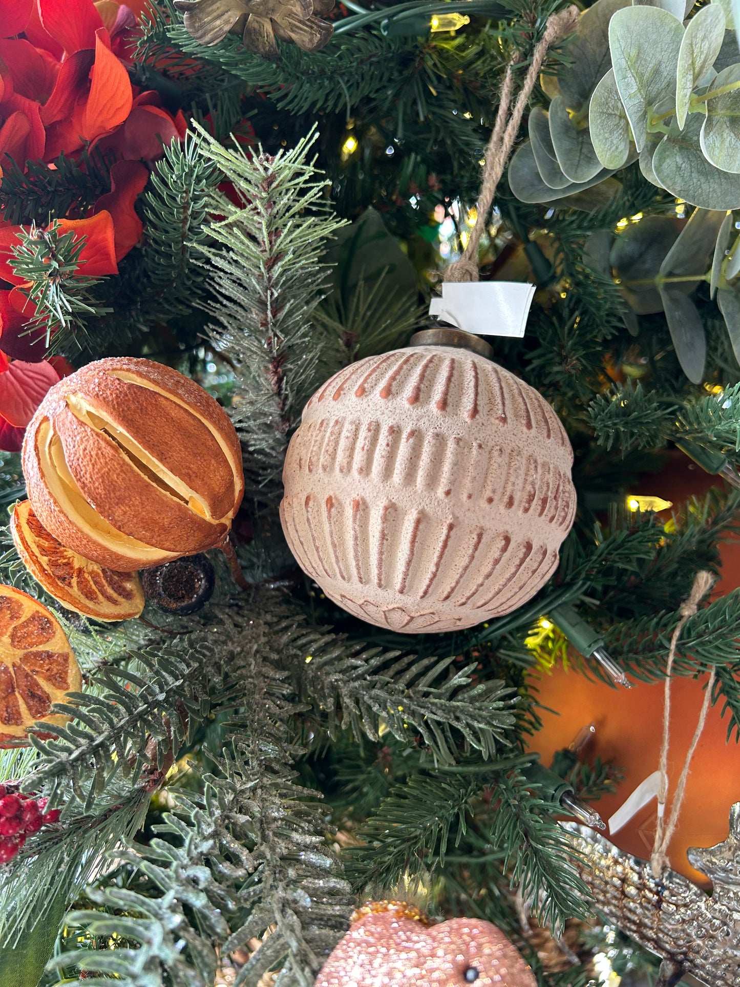 Embossed Glass Ball Ornament, Distressed Frosted Finish