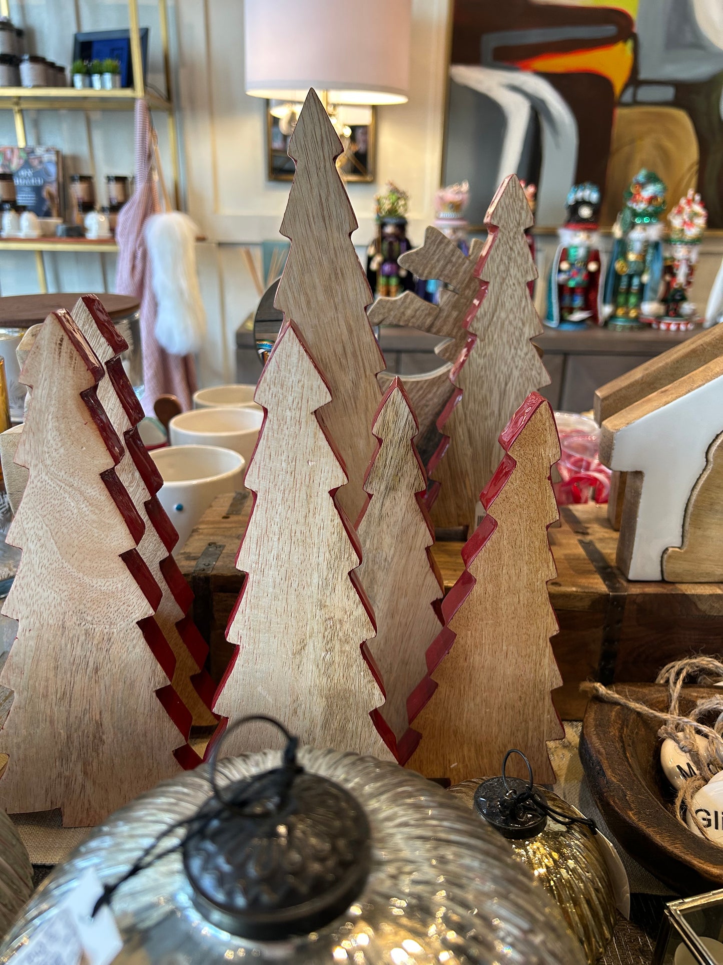 Mango Wood Christmas Tree w/ Red Enameled Edge