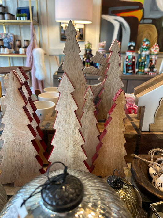 Mango Wood Christmas Tree w/ Red Enameled Edge