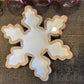White Enamel Snowflake with Wood Trim