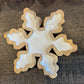 White Enamel Snowflake with Wood Trim