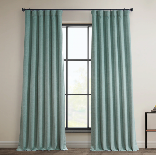 Sea Thistle Textured Faux Linen Room Darkening Curtain
