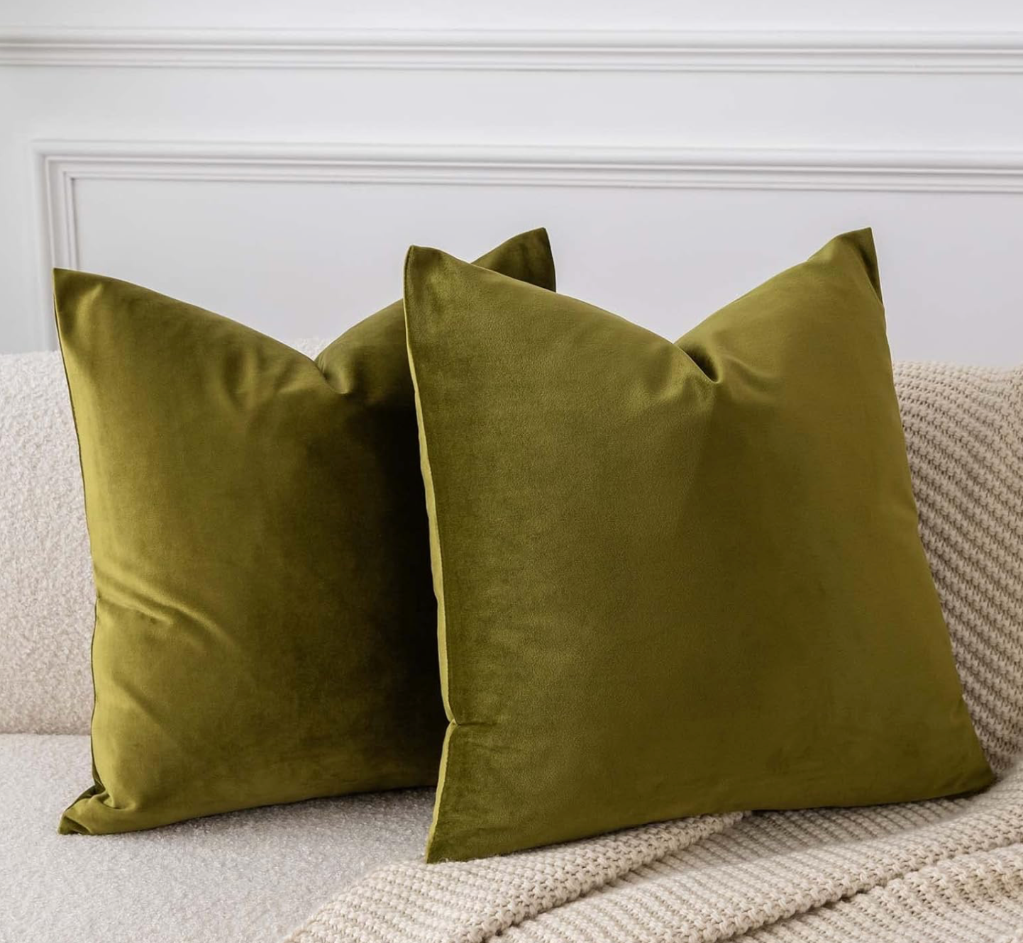 Moss Green Velvet Throw Pillow