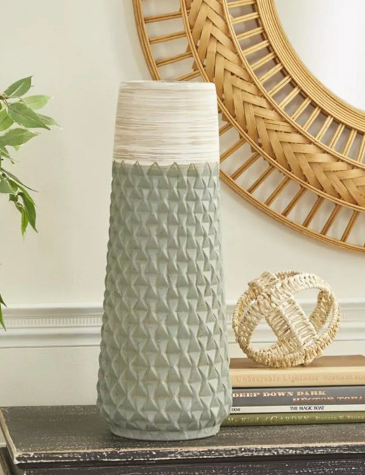 Ceramic Geometric Vase Teal Green