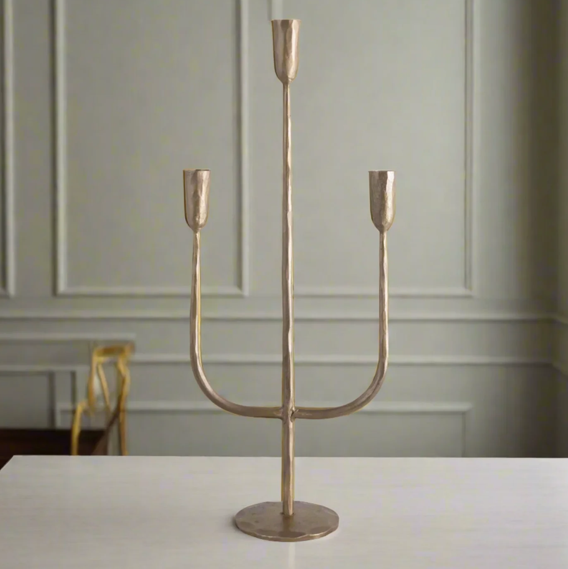 Hand Forged Metal Candelabra with Antique Finish