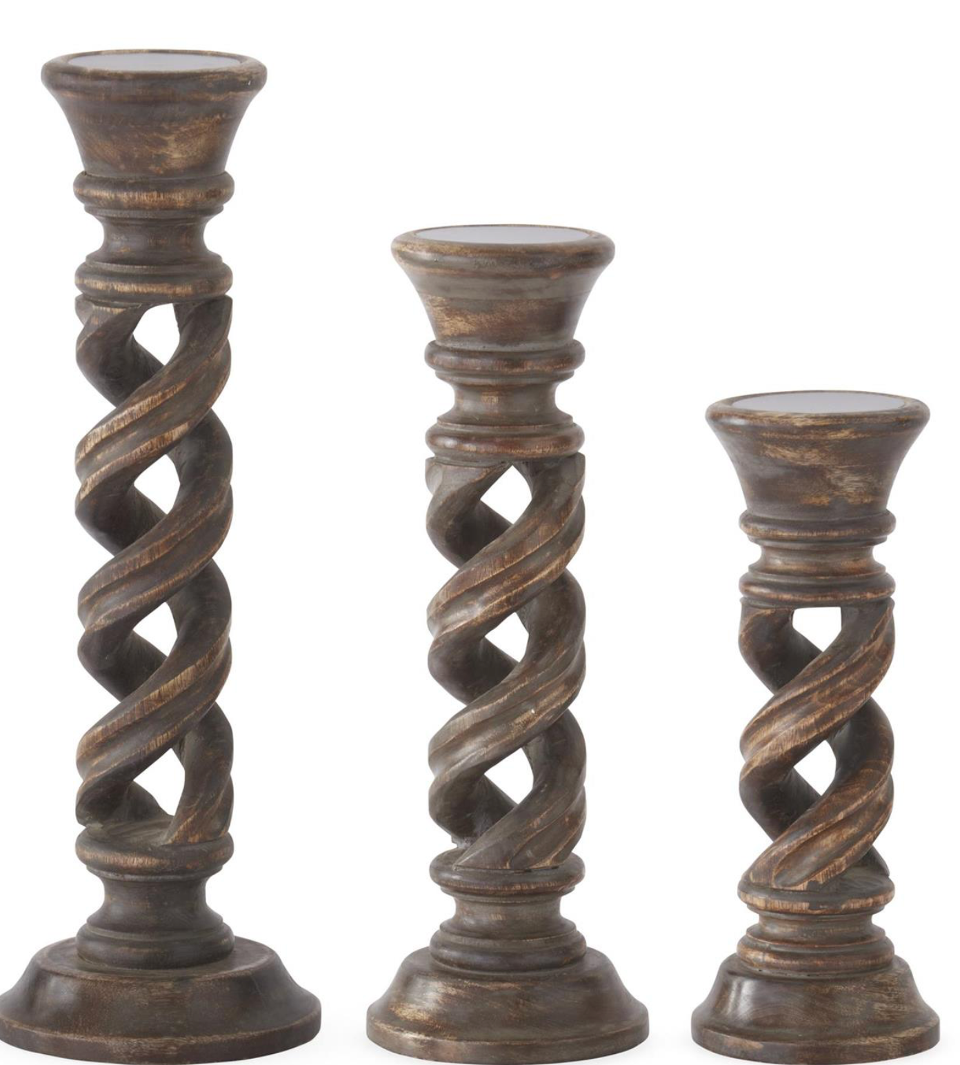 Dark Brown Twisted Wood Candle Holders