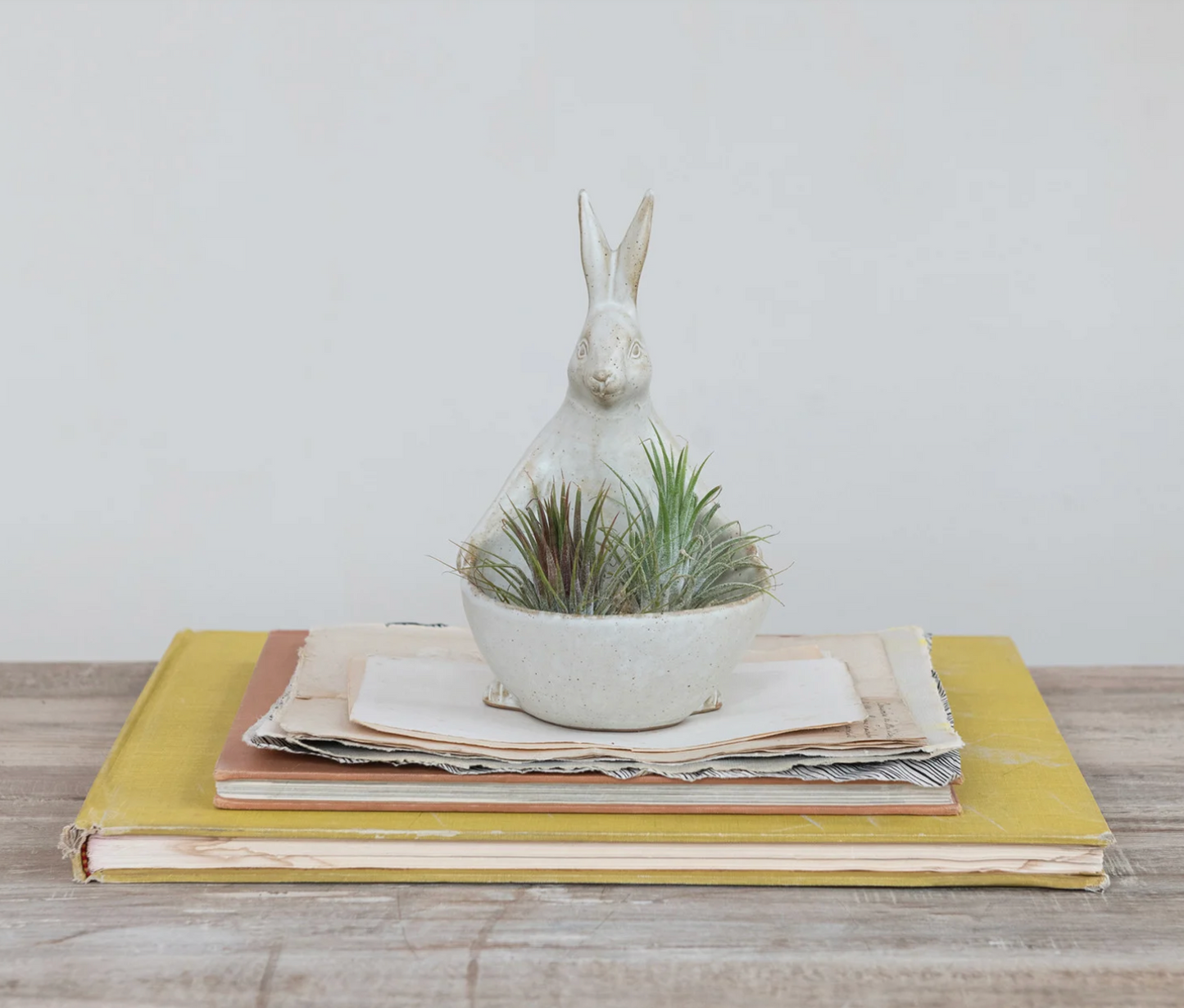 Stoneware Rabbit with Bowl/Planter