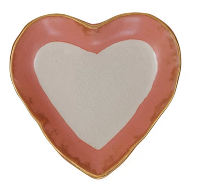 Stoneware Heart Dish with Gold Edge