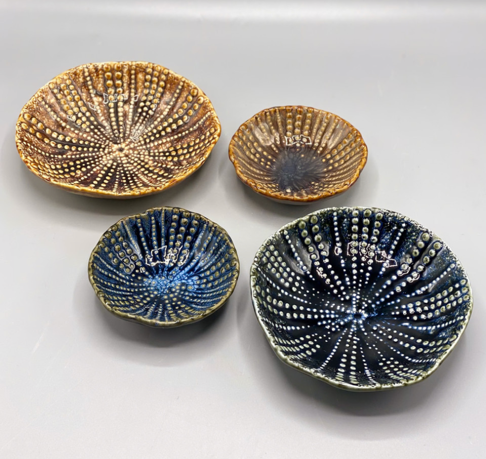 Sea Urchin Shaped Footed Dish with Reactive Glaze