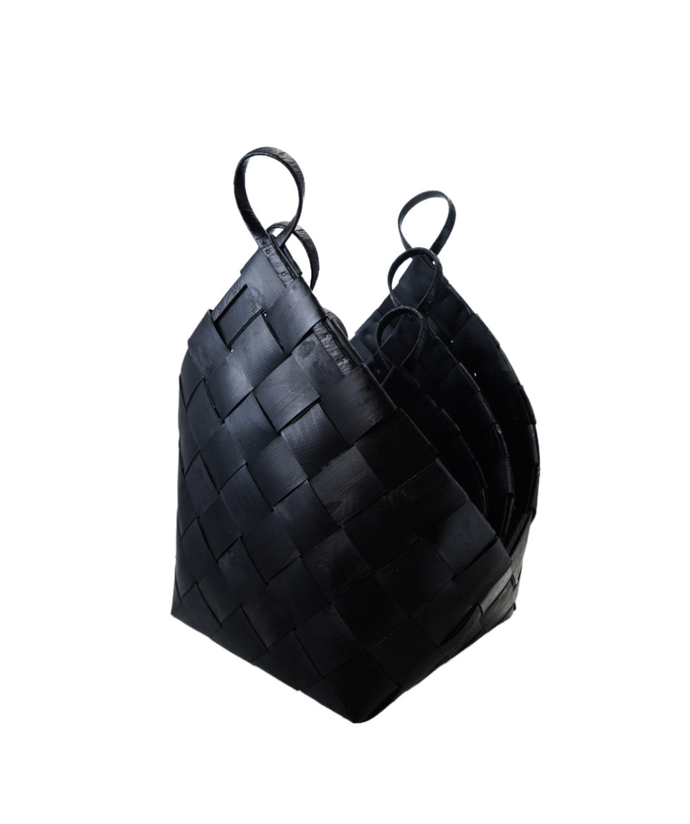 Woven Wood Basket with Center Handle
