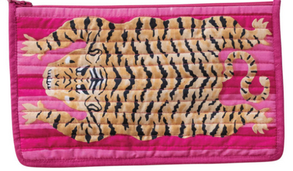 Cotton Voile  Zip Pouch w/Tiger , 4 Colors