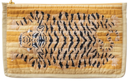Cotton Voile  Zip Pouch w/Tiger , 4 Colors