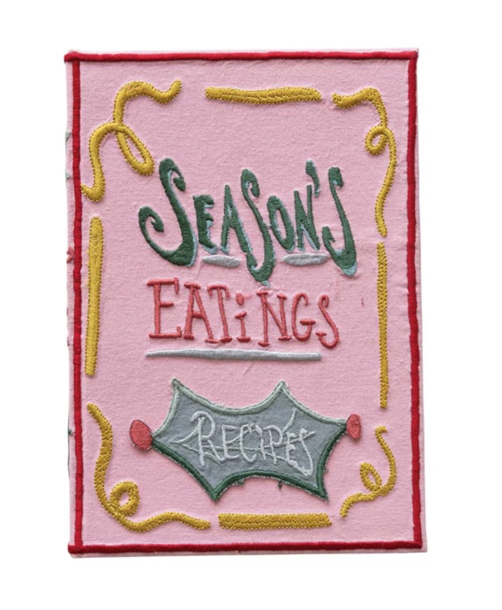 Handmade Paper & Embroidered Fabric Bound Recipe Book w/ 160 Ruled Pages