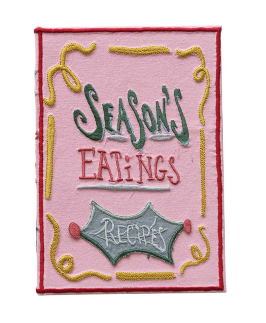 Handmade Paper & Embroidered Fabric Bound Recipe Book w/ 160 Ruled Pages