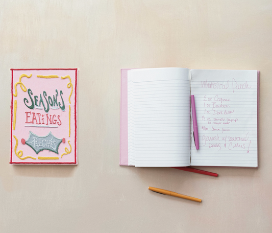 Handmade Paper & Embroidered Fabric Bound Recipe Book w/ 160 Ruled Pages