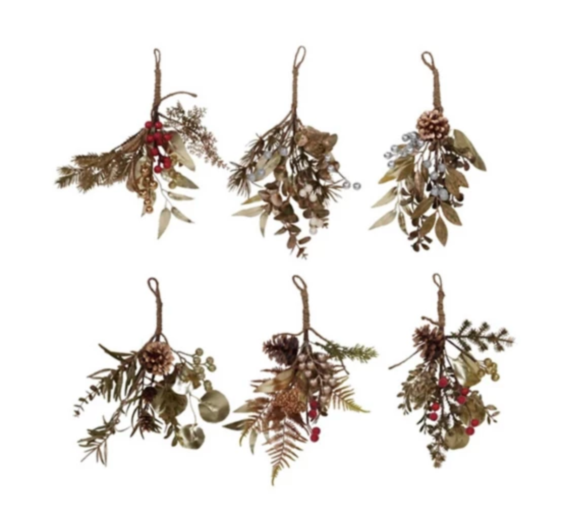 Faux Evergreen & Berry Bunch with Metallic Finishes and Glitter