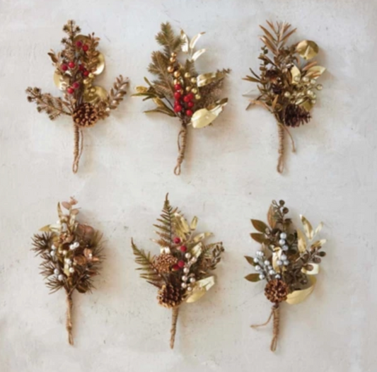 Faux Evergreen & Berry Bunch with Metallic Finishes and Glitter