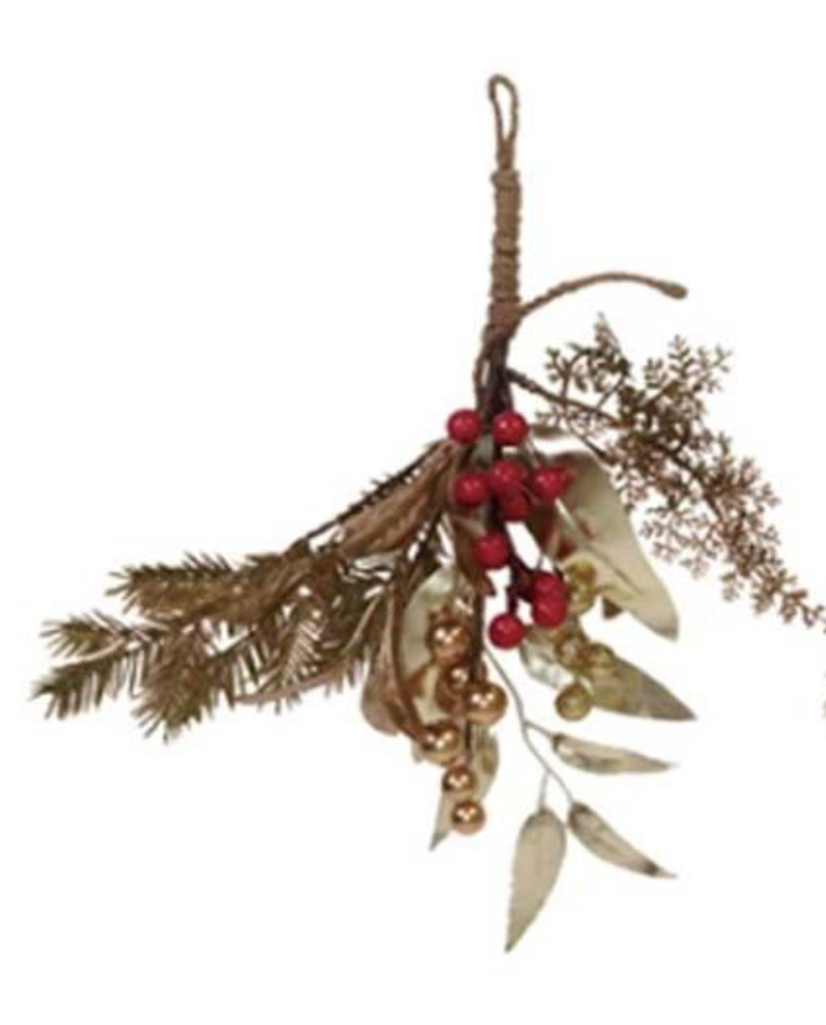 Faux Evergreen & Berry Bunch with Metallic Finishes and Glitter