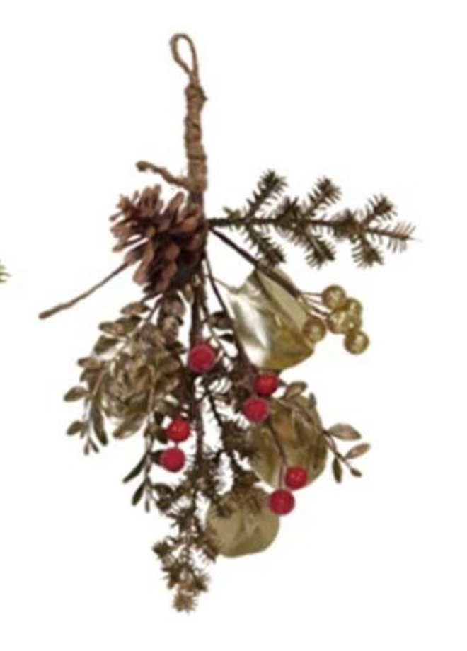 Faux Evergreen & Berry Bunch with Metallic Finishes and Glitter