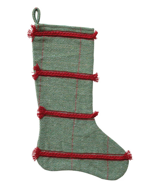 Woven Recycled Blend Stocking with Braided Embroidery & Fringe