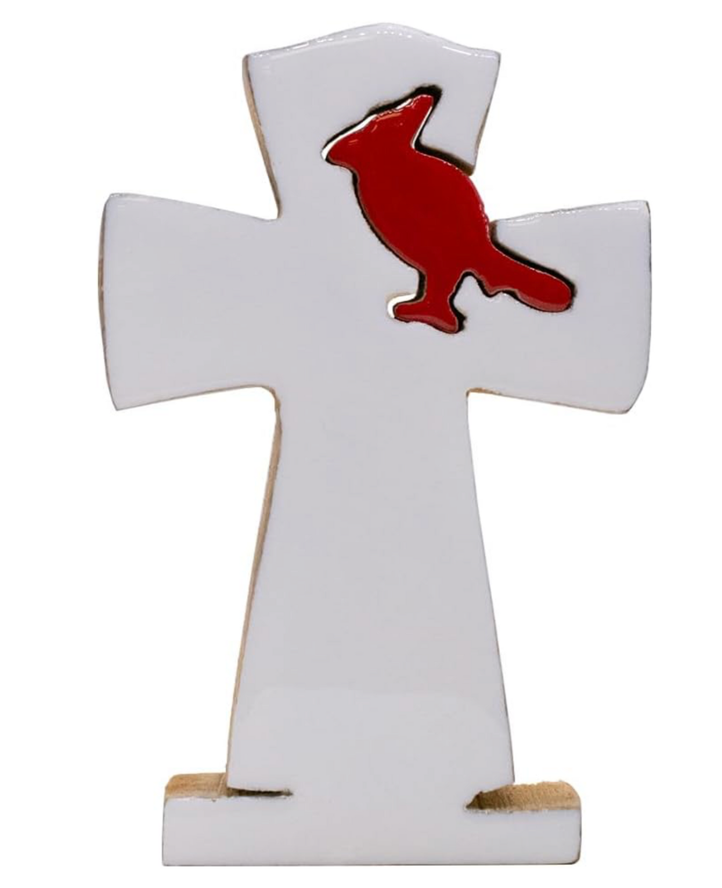Wood and Enamel Cross w/Cardinal