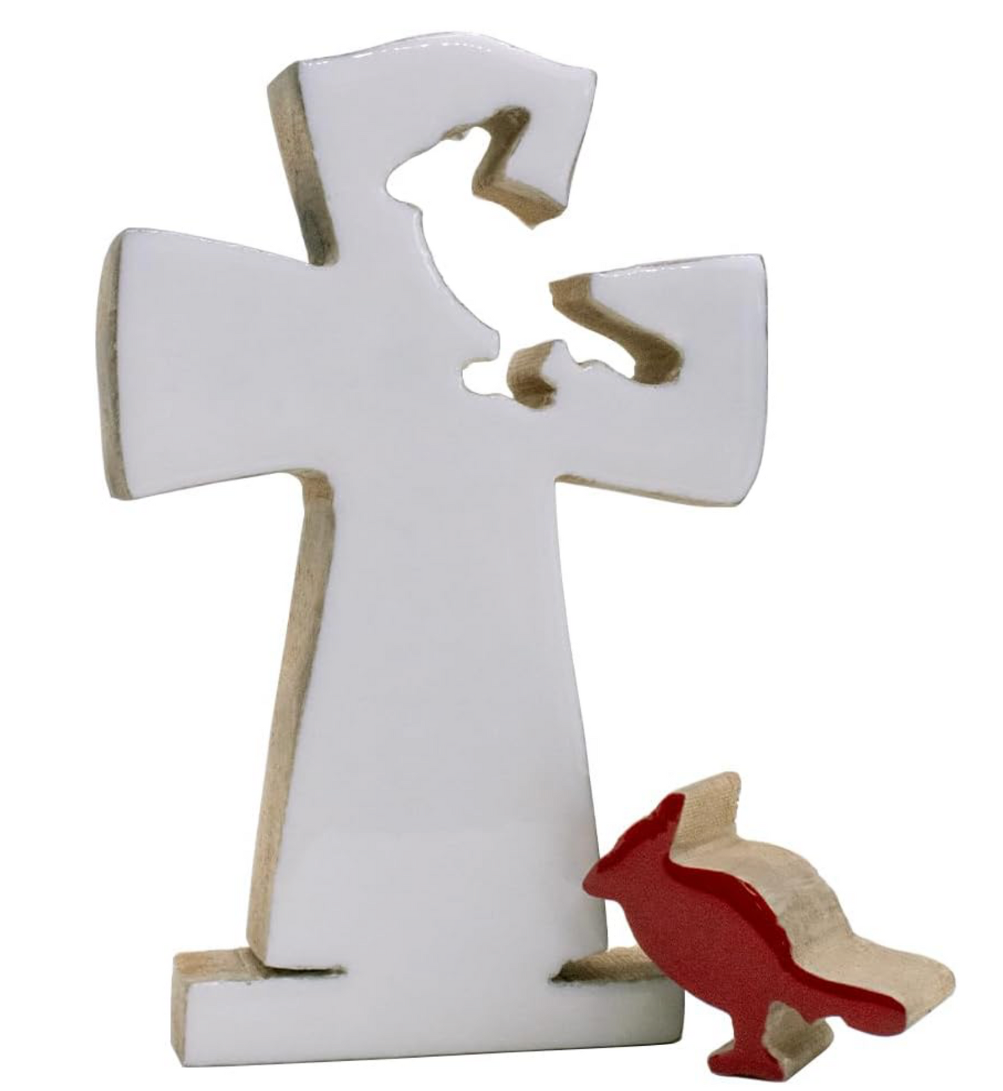 Wood and Enamel Cross w/Cardinal