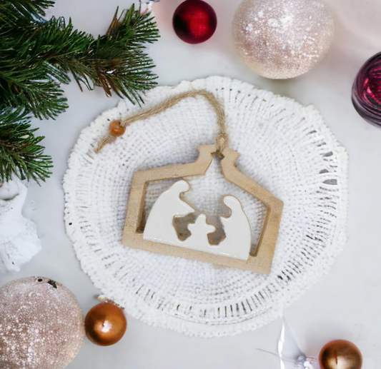 Wood and Enamel Nativity Ornament