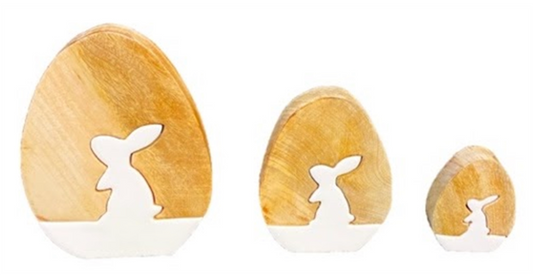 White Enamel and Wood Egg w/ Rabbit