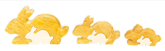 White Enamel and Wood Rabbit & Rabbit Puzzle