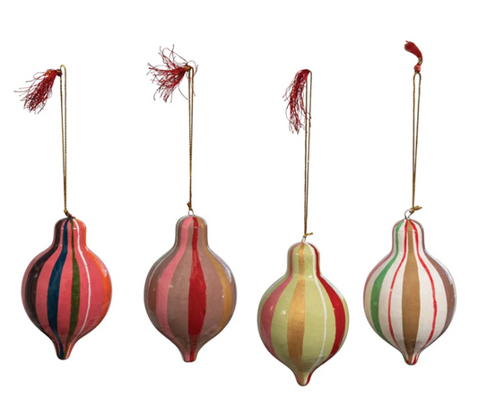Hand-Painted Paper Mache Finial Ornament with Stripes, 4 Styles